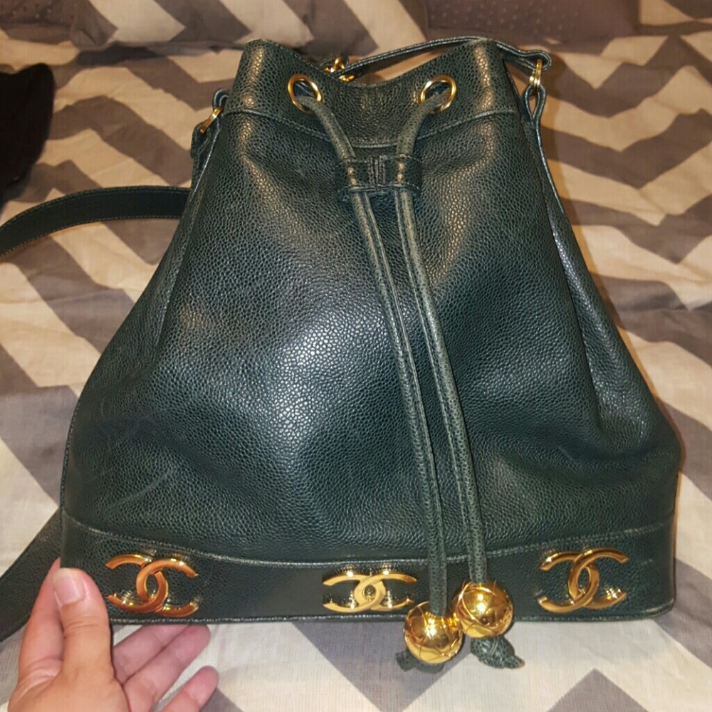 Vintage Drawstring Bucket Purse Caviar Leather